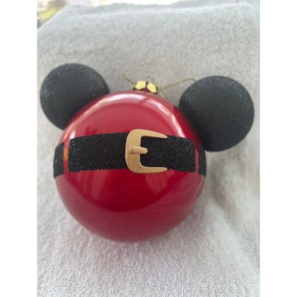 Disney Other - Mickey Mouse Santa Belt black glitter Glass Ornament